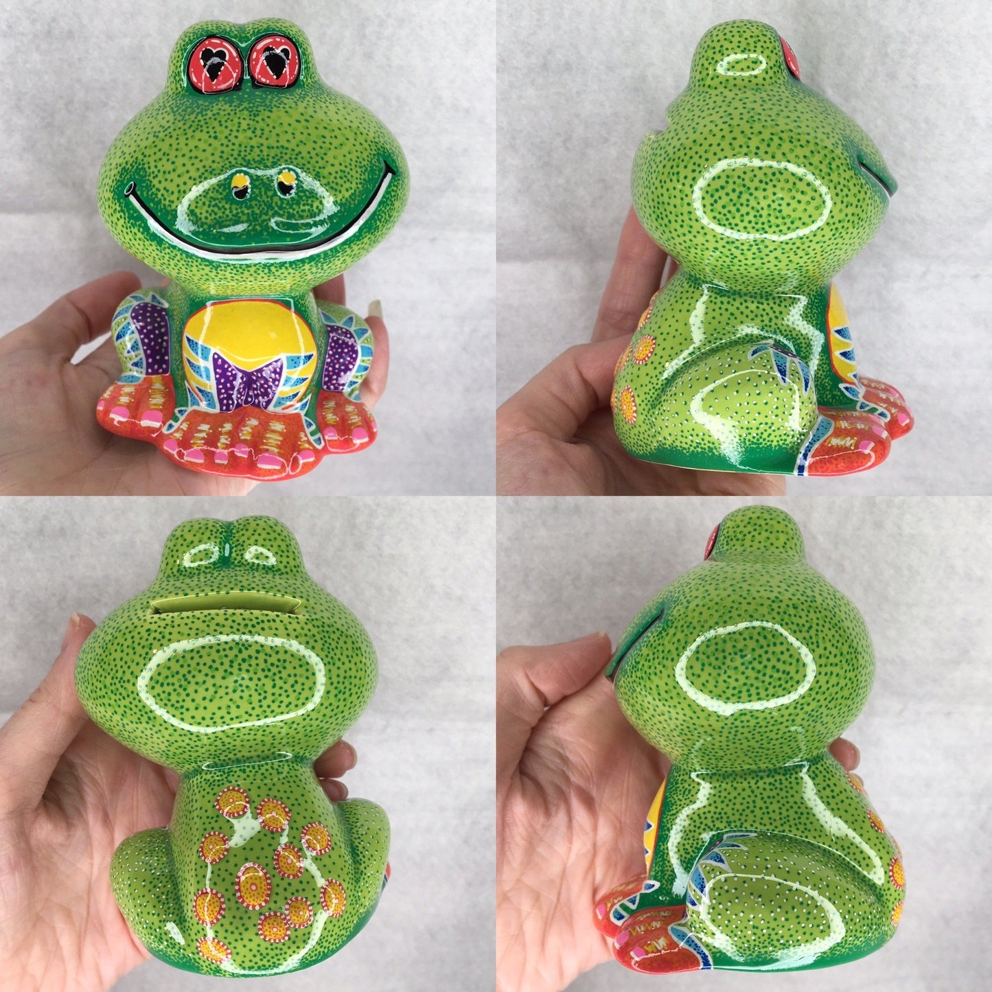 Hand painted ceramic frog ornament, collectible original by Jenny Pond