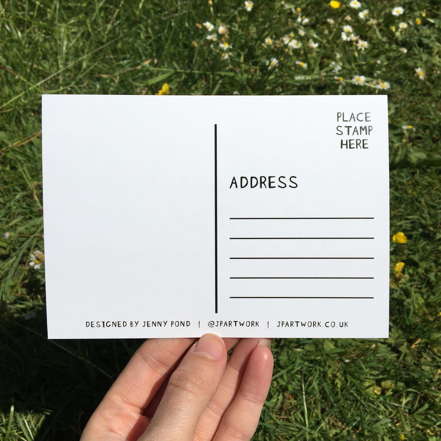 Photo of the reverse side of Postcards in the Positivity Collection by Jenny Pond, JPArtwork
