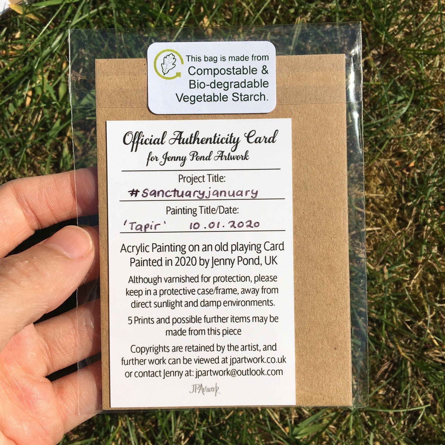 Certificate of Authenticity Card by Jenny Pond, JPArtwork
