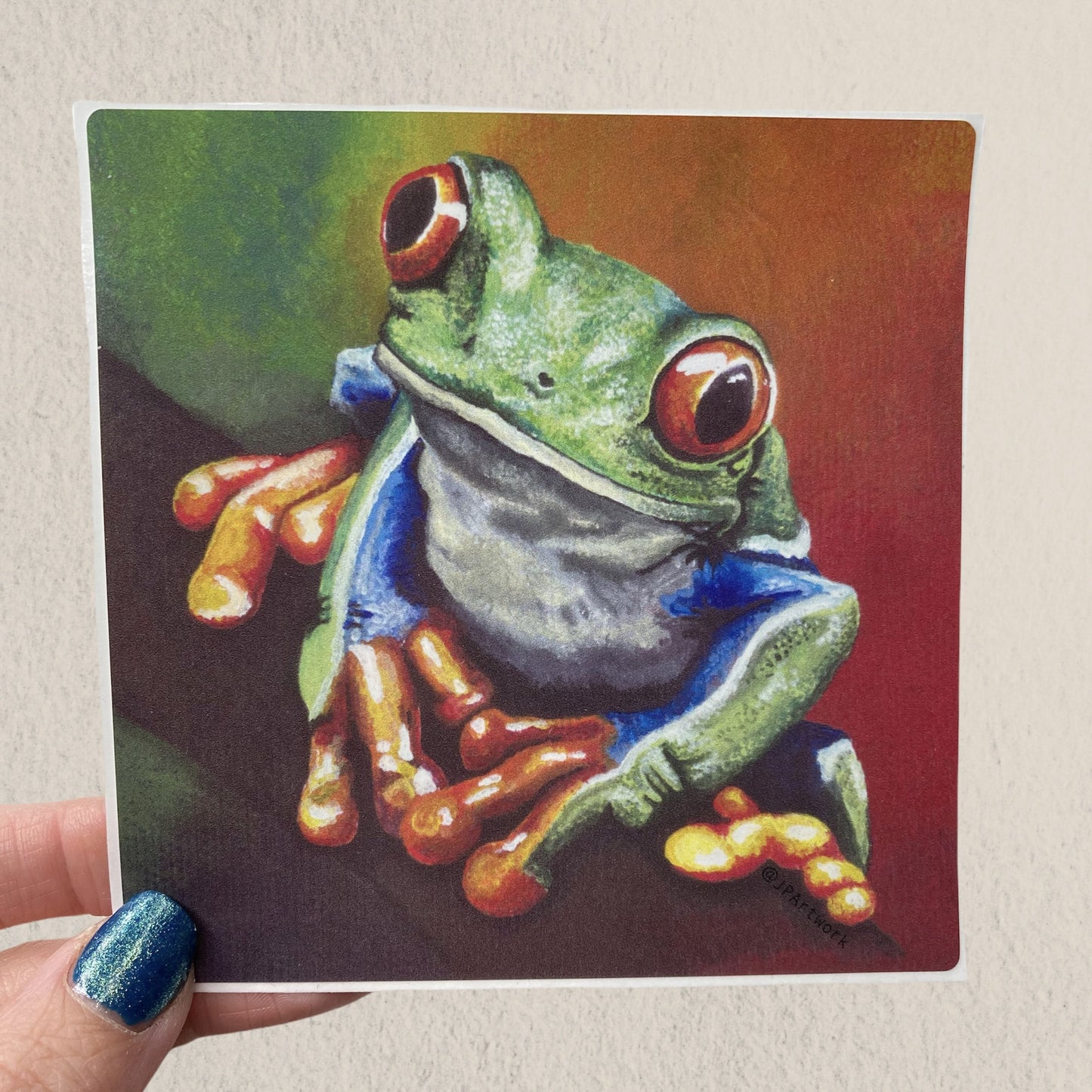 Red-eyed Tree Frog Vinyl Sticker by Jenny Pond