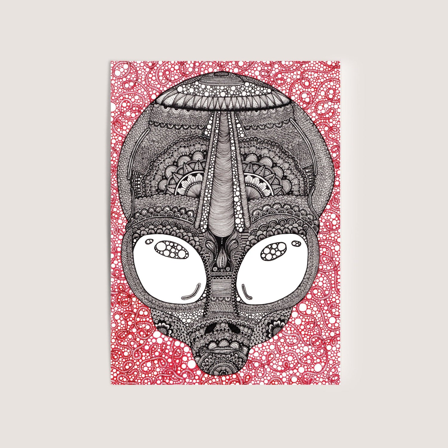 Alien Head, Extraterrestrial Mini Print Postcard. Gift for Sci-fi and Space Lovers, artwork by Jenny Pond