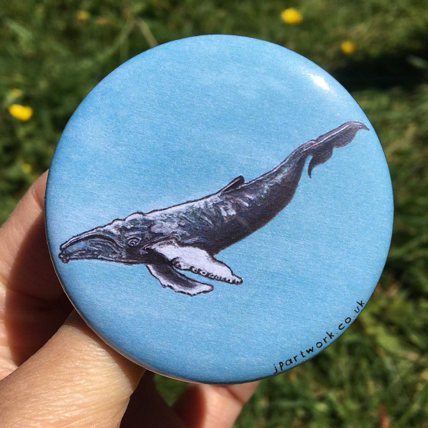 Blue Whale Large Pin Badge by Jenny Pond, JPArtwork