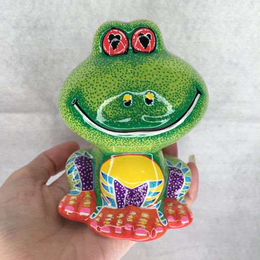 Hand painted ceramic frog ornament, collectible original by Jenny Pond