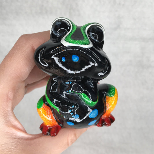 Hand painted ceramic frog ornament, collectible original by Jenny Pond