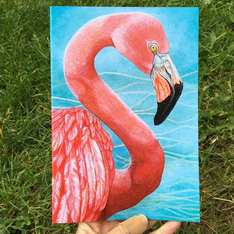 Flamingo Notebook, Flamingo Paperback Note Pad, Flamingo Gifts, Pink Stationery, A5 Bird Journal, Pink Flamingo Painting, Tropical Bird Art