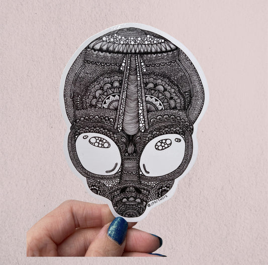 Alien Head Vinyl Sticker Die Cut by Jenny Pond
