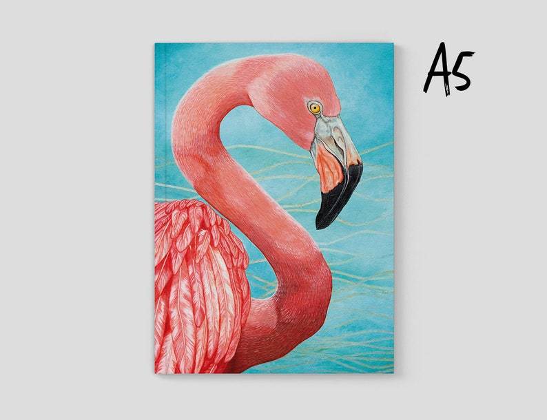 Flamingo Notebook, Flamingo Paperback Note Pad, Flamingo Gifts, Pink Stationery, A5 Bird Journal, Pink Flamingo Painting, Tropical Bird Art