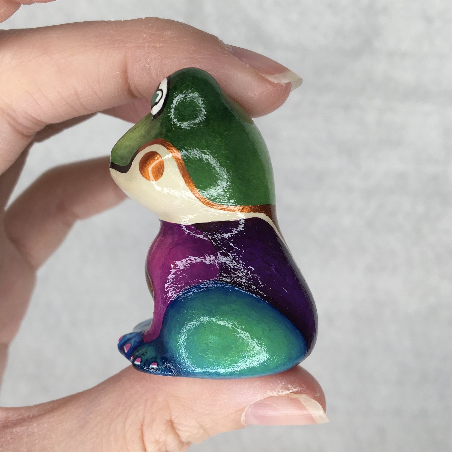 Hand painted ceramic frog ornament, collectible original by Jenny Pond