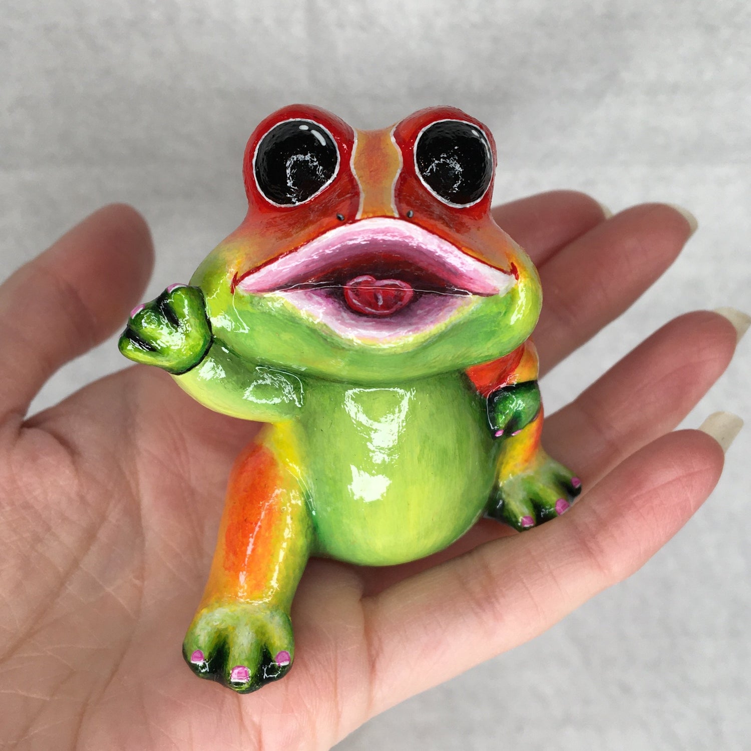 Hand painted ceramic frog ornament, collectible original by Jenny Pond