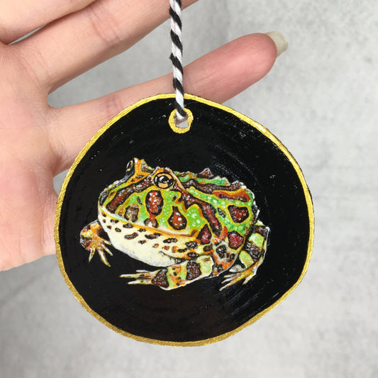 Hand painted frog wood slice, collectible original by Jenny Pond