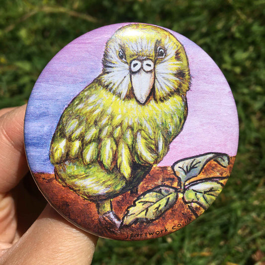 Kakapo Large Pin Badge by Jenny Pond, JPArtwork