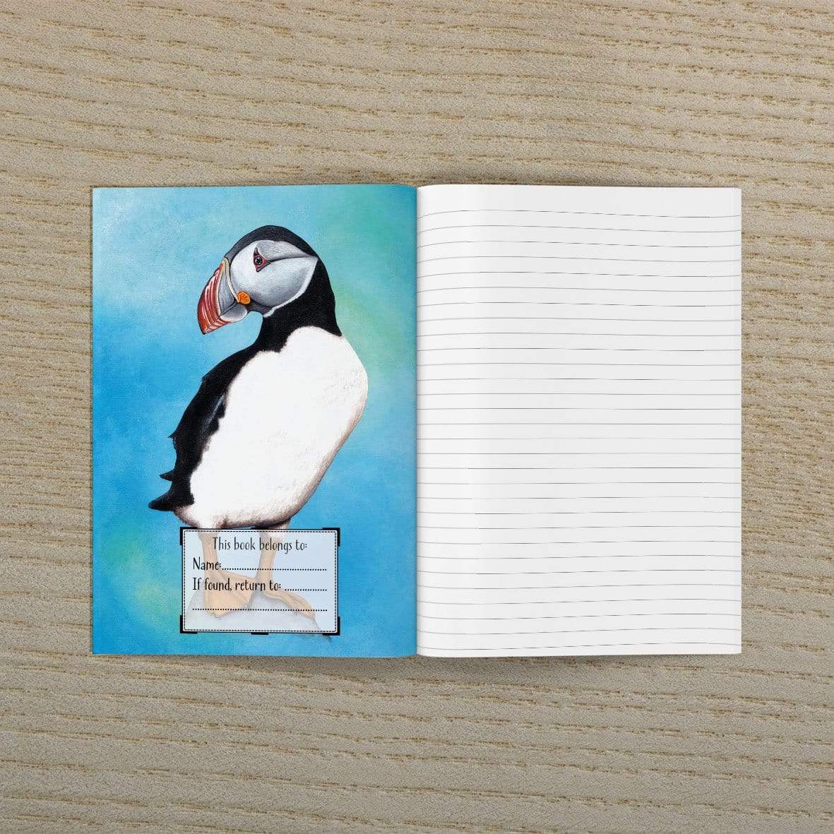 Puffin Journal | A5, Plain or Lined journal Lined / New Cover JPArtwork Jenny Pond