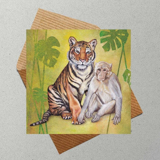 Animal Anniversary Card for Couple, Cute Wedding Card for Newlyweds, Tiger Card, Monkey Card, Couples Card, Best Friends Card, Big Cat Card