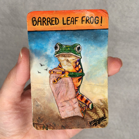 Hand painted frog card, collectible original by Jenny Pond