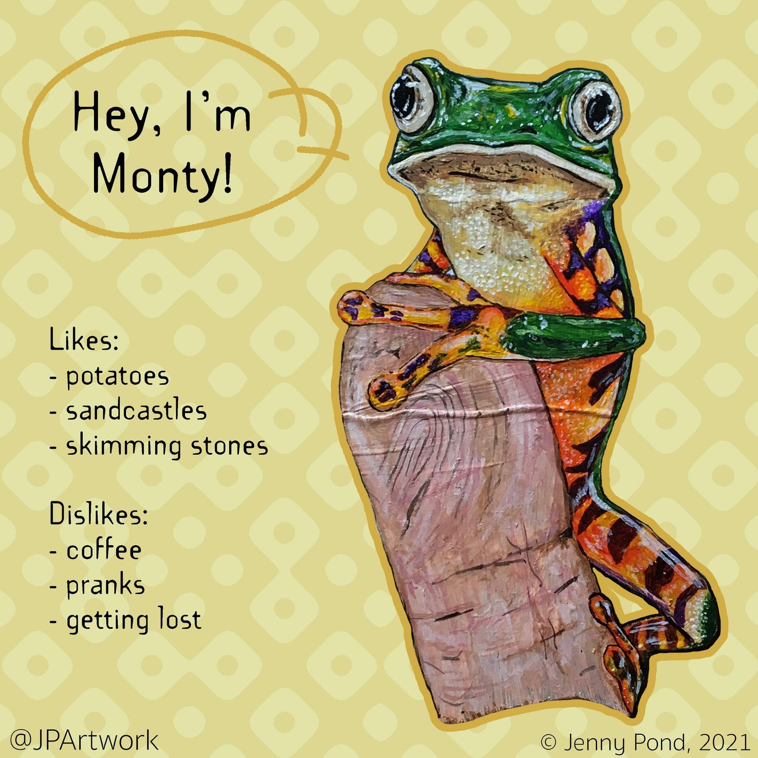 Monty the Barred-leaf Frog | Original Fine Art Painting original painting JPArtwork Jenny Pond