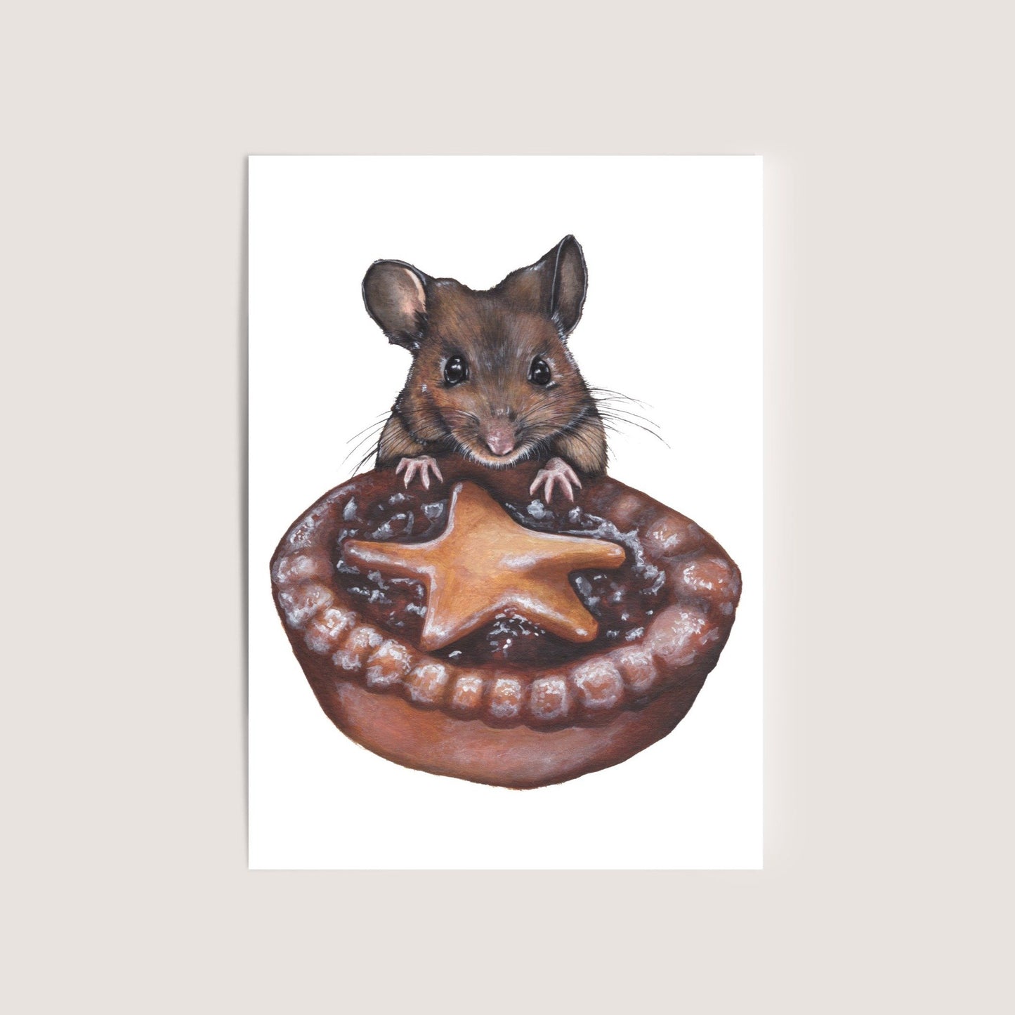 Mouse with Mince Pie Mini Print Postcard, Artwork by Jenny Pond