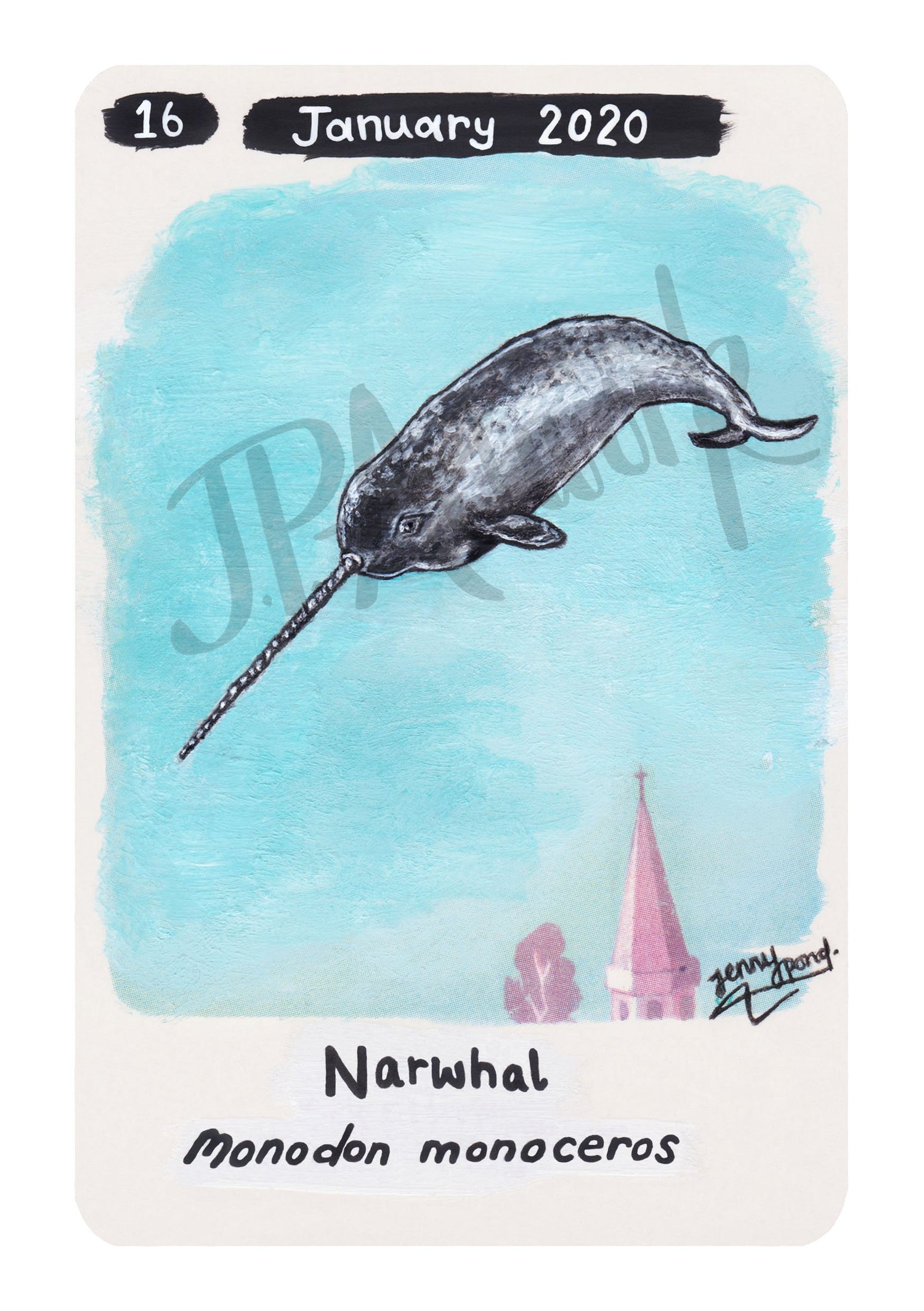 Narwhal Limited Edition A5 Hemp Paper Print by Jenny Pond, JPArtwork