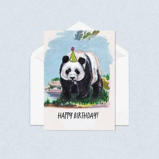 Panda wearing a party hat Birthday Card