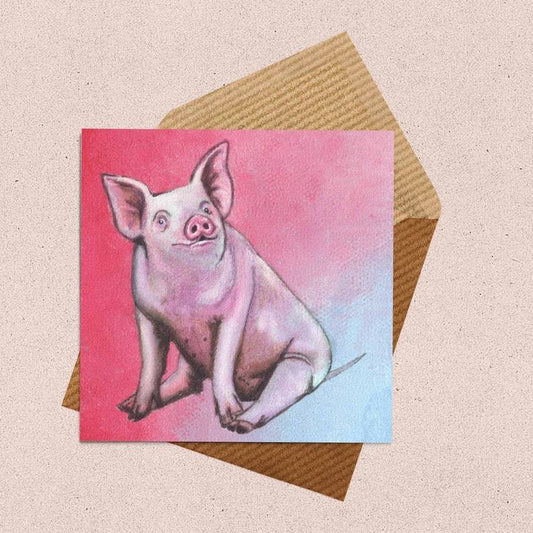 Pig Card, Pink Pig Birthday Card, Pig Thank You Card, Hog Card, Farm Animal Card, Cute Pig Card, Illustrated Card, Pig Painting, Pig Lover