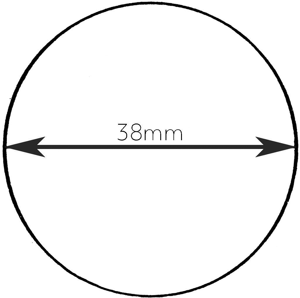 Diagram showing the diameter of a 38mm circle