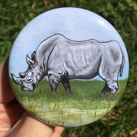 Rhino Large Pin Badge by Jenny Pond, JPArtwork