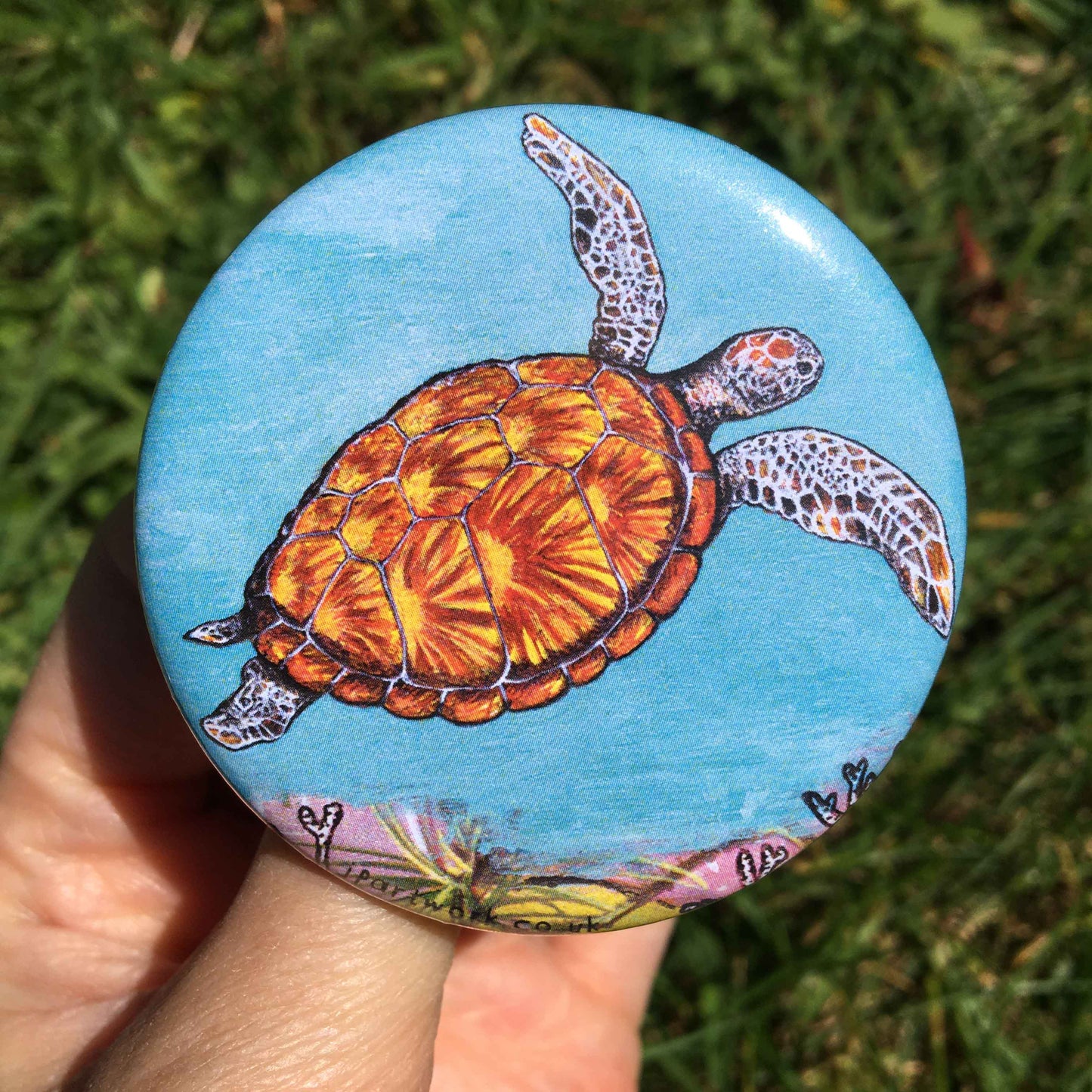 Sea Turtle Large Pin Badge by Jenny Pond, JPArtwork