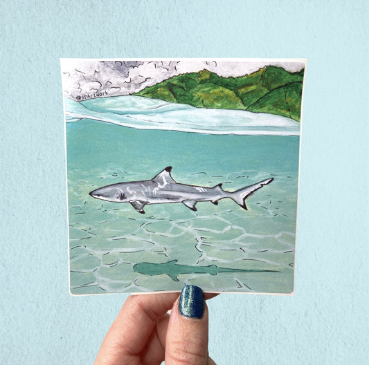 Swimming Shark Square Vinyl Sticker by Jenny Pond