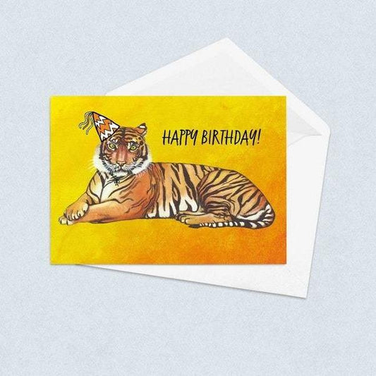 Tiger wearing a Party Hat Birthday Card