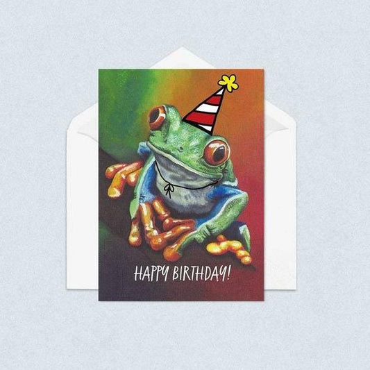 Tree Frog with Party Hat Birthday Card